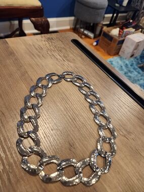 Silver Hammered Curb Link Necklace 8"in. - Chunky Chain